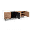 Buffet Bas - Décor chene et noir - 4 portes - NOLA - L 200 x P 42 x H 65 cm