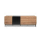 Buffet Bas - Décor chene et noir - 4 portes - NOLA - L 200 x P 42 x H 65 cm