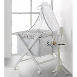 LULU CASTAGNETTE - Berceau complet en bois JOLIE MOME 55x85 cm - Matelas + Sommier + Couette + Ciel de lit + Literie - Gris