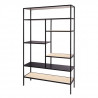 Bibliotheque MINSK - Métal et Bois -Imitation bois et noir - 5 étageres- L 110 x P 35 x H 170 cm