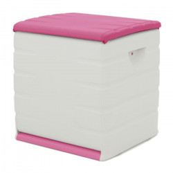 PLASTIKEN Coffre cadenassable avec roulettes - 190 L - Fonctionnel et esthétique - Beige et Fushia