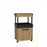 Meuble de bar sur roulettes 1 porte - Décor chene et noir poignées métal noir - L 50,2 x P 41,1 x H 88,5 cm - HOME BAR