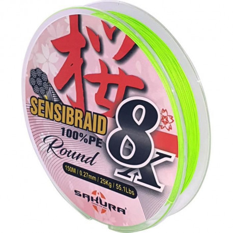 SAKURA Fils Tresses Sensibraid 8 Chart 150 M - 0.06 mm / 5Kg / 11Lbs