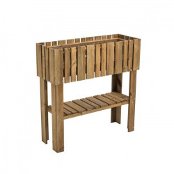 EKJU - Carré potager surélevé avec étagere en pin du Nord de l'Europe FSC teinté brun - 39 L - 78 x 29 x 79 cm