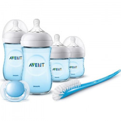 PHILIPS AVENT SCD301/04 - Lot de 2 biberons 125ml + 2 biberons 260ml Natural + 1 brosse + 1 sucette - Bleu