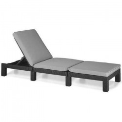 Chaise longue en imitation résine tressée ALLIBERT avec coussins - 4 positions - Daytona - Gris graphite