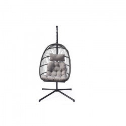 Fauteuil suspendu en résine tressée avec coussins et support - 1 personne - Gris clair
