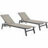 Lot de 2 bains de soleil a monter avec roulettes - 1 personne - Beige
