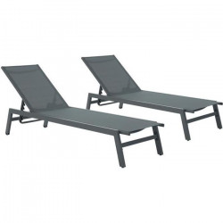 Lot de 2 bains de soleil a monter avec roulettes - 1 personne - Gris