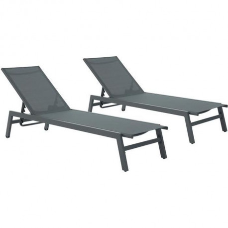 Lot de 2 bains de soleil a monter avec roulettes - 1 personne - Gris