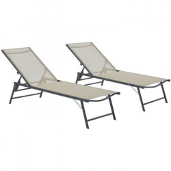 Lot de 2 bains de soleil pliant - 1 personne - Beige