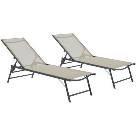 Lot de 2 bains de soleil pliant - 1 personne - Beige