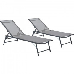 Lot de 2 bains de soleil pliant - 1 personne - Gris