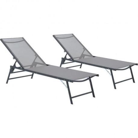 Lot de 2 bains de soleil pliant - 1 personne - Gris
