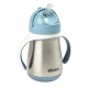 BEABA, Biberon/Tasse d'apprentissage /Gourde Bébé 2 en 1 Inox, Tasse Paille Enfant, 100% étanche, Anti-fuite, 250ml, Bleu