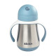 BEABA, Biberon/Tasse d'apprentissage /Gourde Bébé 2 en 1 Inox, Tasse Paille Enfant, 100% étanche, Anti-fuite, 250ml, Bleu