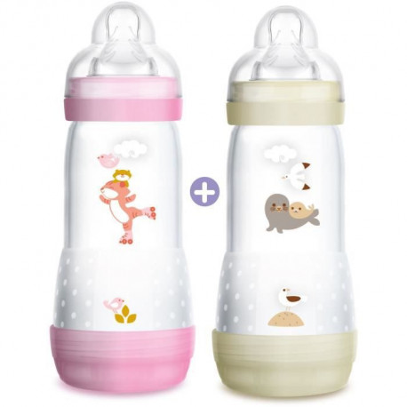 MAM Easy Start Anti Colique 1er Âge Biberon +4m Tigre Phoque Lot de 2 x 320ml