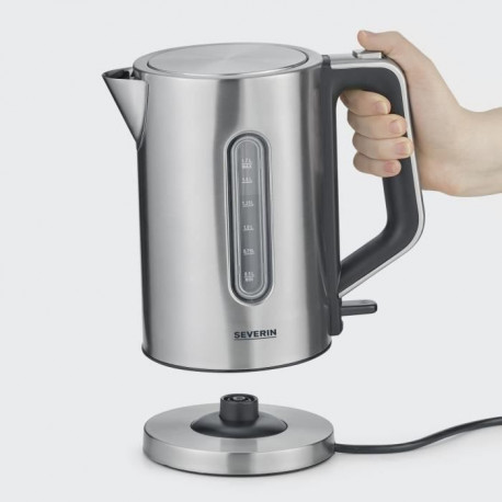 SEVERIN WK3416 Bouilloire design 1,7 L, ébullition rapide, Sans Bisphénol A, Arret auto, Range câble, Socle 360°, Inox