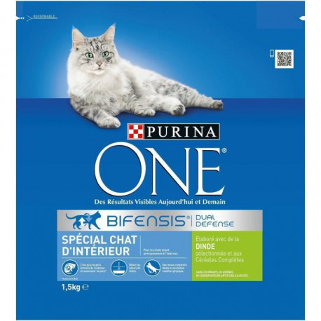 PURINA ONE Croquettes a la dinde et aux céréales completes - Pour chat adulte d'intérieur - 1,5 kg