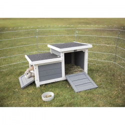 TRIXIE Clapier Habitat Natura - 70 x 43 x 45 cm - Avec deux entrées - Blanc et gris - Pour lapin