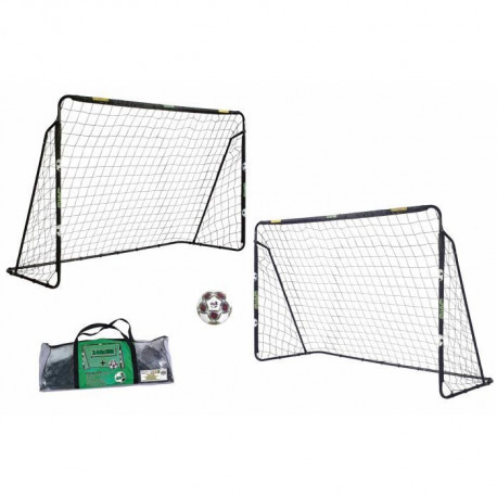 2 Buts de foot tubes métalliques. Taille 240 x 150 cm avec Filet, Tubes structure 26 mm + Ballon foot Taille 5