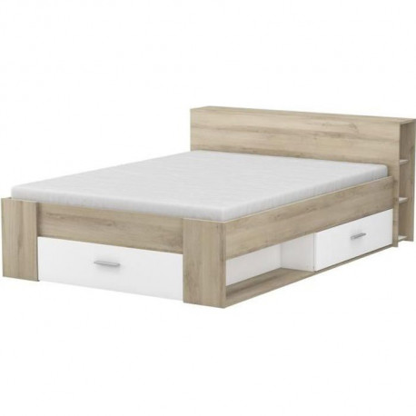 OXYGENE LIT adulte 140 x 190 cm - Contemporain - Décor Chene Kronberg et blanc