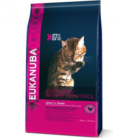 EUKANUBA - Croquettes pour Chat stérilisé ou en surpoids - Alimentation 100% Complete et Equilibrée - Au Poulet - 10kg
