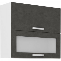 Meuble haut 2 portes basculantes - L 80 x P 31,6 x H 72 - Gris mat - LASSEN