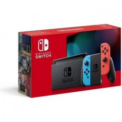 Console Nintendo Switch avec un Joy-Con bleu néon et un Joy-Con rouge néon