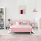 Lit adulte ASHBY - 160 x 200 cm -Tissu - Aspect lin rose + boutons blancs  - Sommier inclus