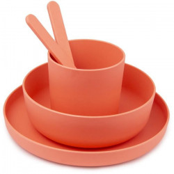 MILL'O BÉBÉ - SET VAISSELLE (ASSIETTE, BOL, GOBELET, CUILLERE, FOURCHETTE) BIODÉGRADABLE - SANS BPA - MICRO-ONDABLE - ORANGE