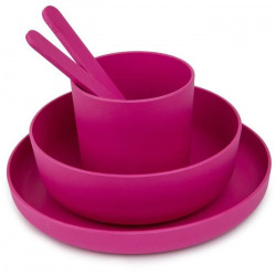 MILL'O BÉBÉ - SET VAISSELLE (ASSIETTE, BOL, GOBELET, CUILLERE, FOURCHETTE) BIODÉGRADABLE - SANS BPA - MICRO-ONDABLE - ROSE