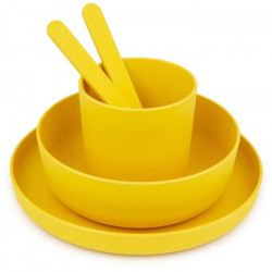 MILL'O BÉBÉ - SET VAISSELLE (ASSIETTE, BOL, GOBELET, CUILLERE, FOURCHETTE)  BIODÉGRADABLE - SANS BPA - MICRO-ONDABLE - JAUNE