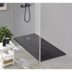 Receveur de douche en résine - Rectangulaire - 160x90x3,5 cm - OCEANIC - Gris anthracite - Bonde de vidage et pieds inclus - …