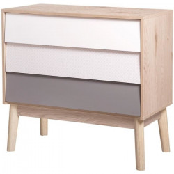 Commode avec 3 tiroirs - En panneaux de particules et MDF - Chene Blanc Gris Motifs - Scandinave - L 80 x P 40 x H 75 cm