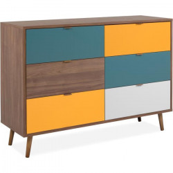 Commode 01B 6 tiroirs - En métal et bois massif - Noyer foncé - Contemporain