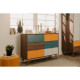 Commode 01B 6 tiroirs - En métal et bois massif - Noyer foncé - Contemporain