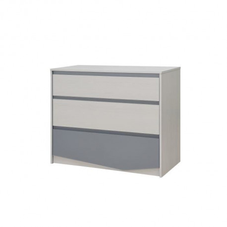 IGLOO Commode enfant - 3 Tiroirs - Décor Chene Clair/Gris - L97,6 x P45 x H81cm