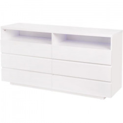 Commode LUX - 6 tiroirs et 2 niches + LED - Blanc - L 150 x P 40 x H 77 cm