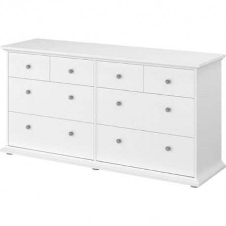 PARISOT Commode 8 Tiroirs Blanc - L 152 x P 46 x H 77 cm - MANON