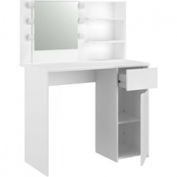 PARISOT Coiffeuse ESTEE Miroir avec globes Leds 1 tiroir et 1 porte blanc - L91x