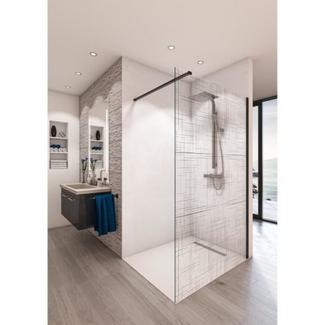 AURYS Paroi de douche en kit BALEARES  REFLECTO BLACK - Verre Timeless 8 mm trempé by Saint-Gobain - L.100 cm x  H.198 cm