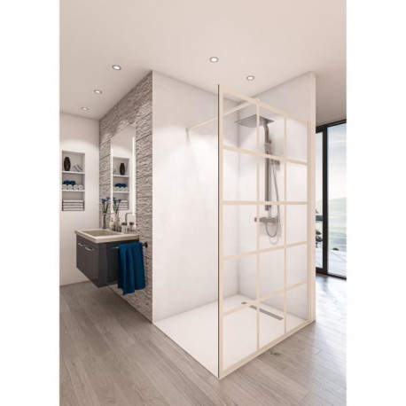 AURYS Paroi de douche en kit BALEARES ATELIER 3 Blanc - Verre Timeless 8 mm trempé by Saint-Gobain - L.100 cm x  H.198 cm