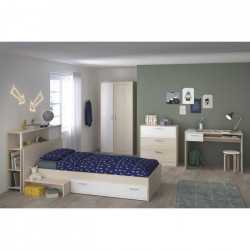 PARISOT Chambre enfant complete - Tete de lit + lit + commode + armoire + bureau - contemporain - Décor acacia clair et blanc…