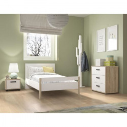 GAMI Ensemble lit 90x190 + Chevet 1 porte + Commode 3 tiroirs - Made in France