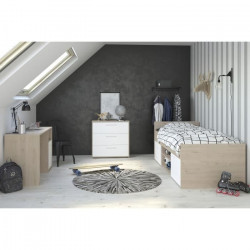 PARISOT Chambre enfant complete 3 pieces - Lit + commode + bureau - Style contemporain - Décor chene jackson et blanc - LIAM