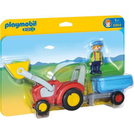 PLAYMOBIL 6964 - PLAYMOBIL 1.2.3 - Fermier avec Tracteur et Remorque
