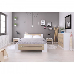 MAO Chambre adulte complete - Contemporain - Blanc mat et décor chene sonoma - l 140 x L 190 cm