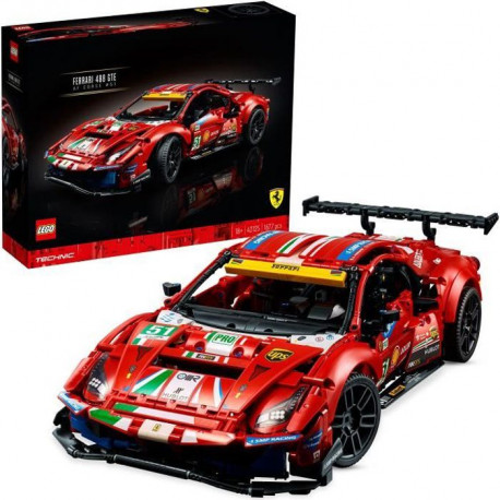 LEGO Technic 42125 Ferrari 488 GTE AF Corse 51 , Modele authentique de la voiture de course d'endurance a exposer, pour adultes