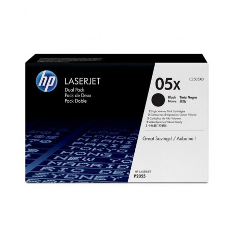 HP 05X Pack de 2 toners noirs LaserJet grande capacité authentiques (CE505XD) pour HP LaserJet P2055/P2055d/P2055dn